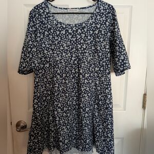 MISSLOOK Navy Blue Floral Short Sleeve Dress